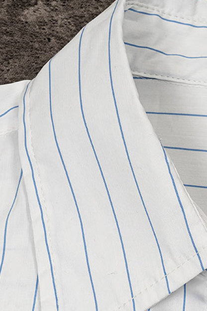 Men's Summer Cropped Vertical-Stripe Stretch Casual Shirt