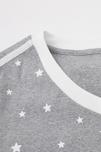 Women's Summer 3D Wing Star Print V-Neck Cotton T-Shirt