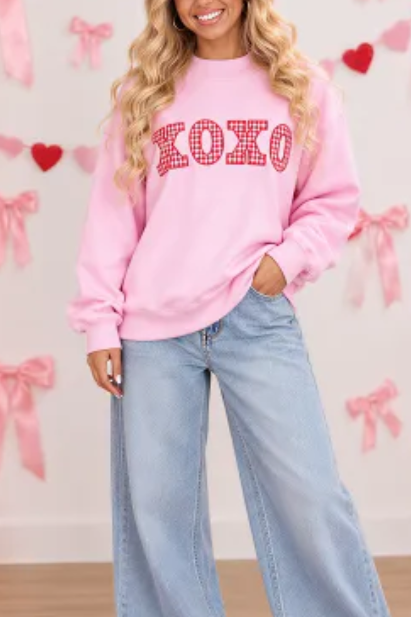 Women's Valentine Letter Print Crew Neck Loose Sweatshirt