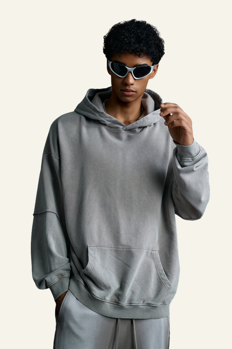 Men's Cotton Vintage Faux-Two-Piece Hoodie.