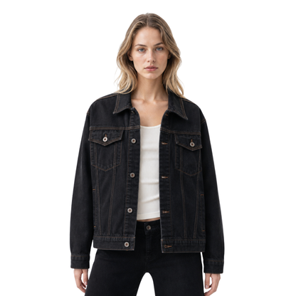 Women's Classic Raw Black Denim Jacket