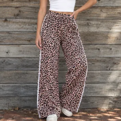 Women Fall Clothing Casual Leopard Stripe Wide Leg Pants