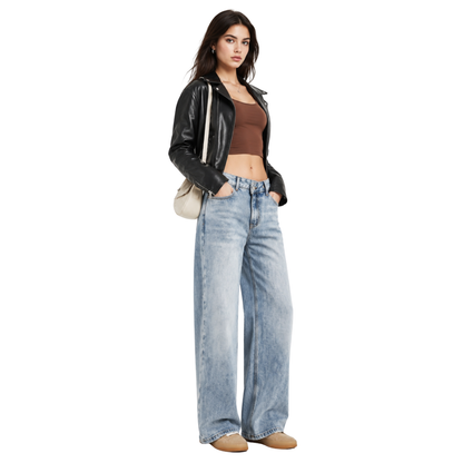 Women's High Waist Light Wash Vintage Baggy Wide Leg Jeans
