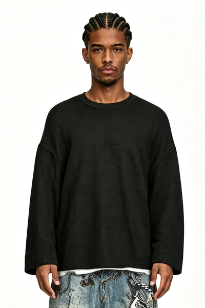 Men's Fall Raw-Edge Cropped Oversized Long-Sleeve T-Shirt