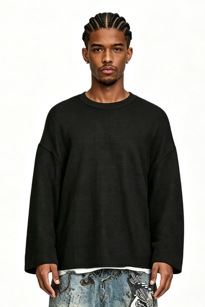 Men's Fall Raw-Edge Cropped Oversized Long-Sleeve T-Shirt