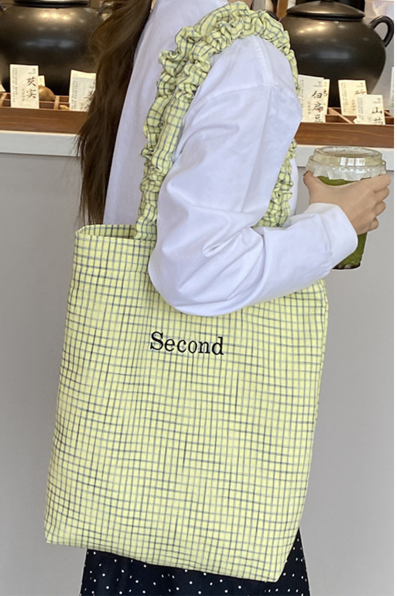 Women Fall Ruffle Strap Plaid Large Capacity Tote Bag