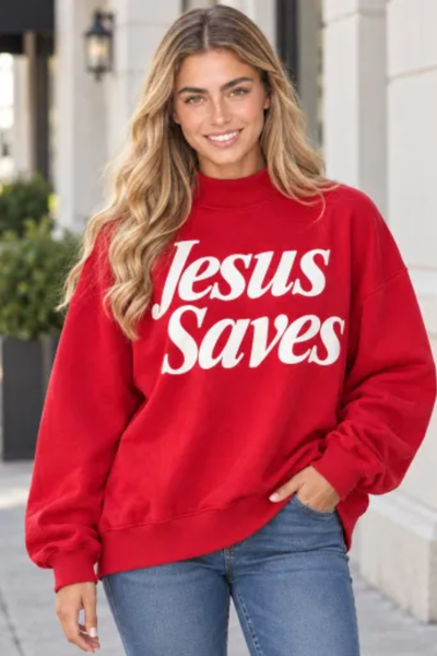 Women Fall Clothing Jesus Saves Mock Neck Sweatshirt