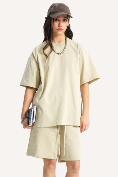 Unisex Summer Washed Distressed Fade Tee & Shorts Set