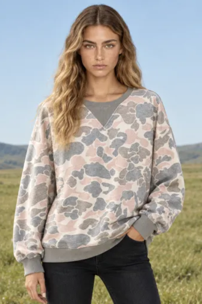Women Fall Clothing Western Camo Layered V Neck Sweatshirt