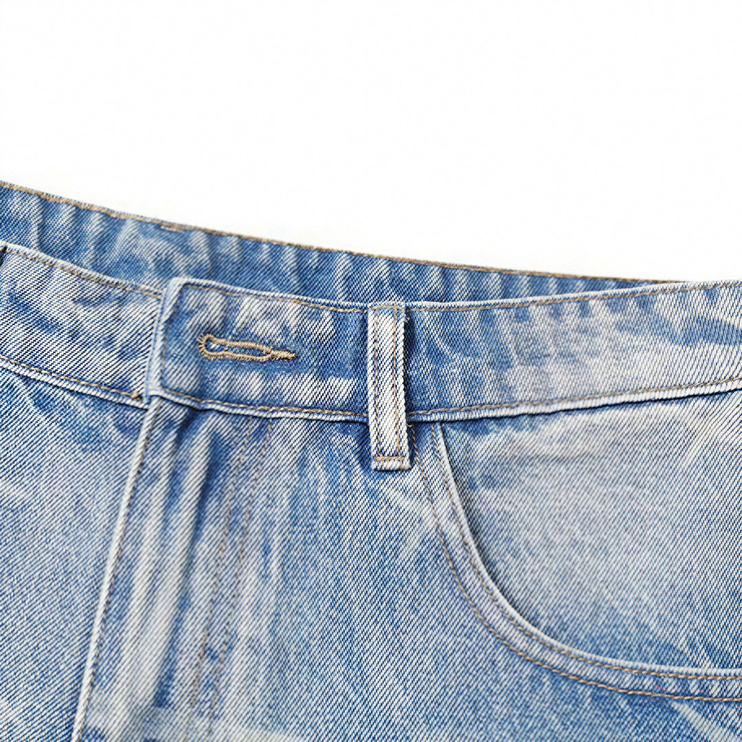 Men's Summer Cross Print Washed Baggy Denim Shorts