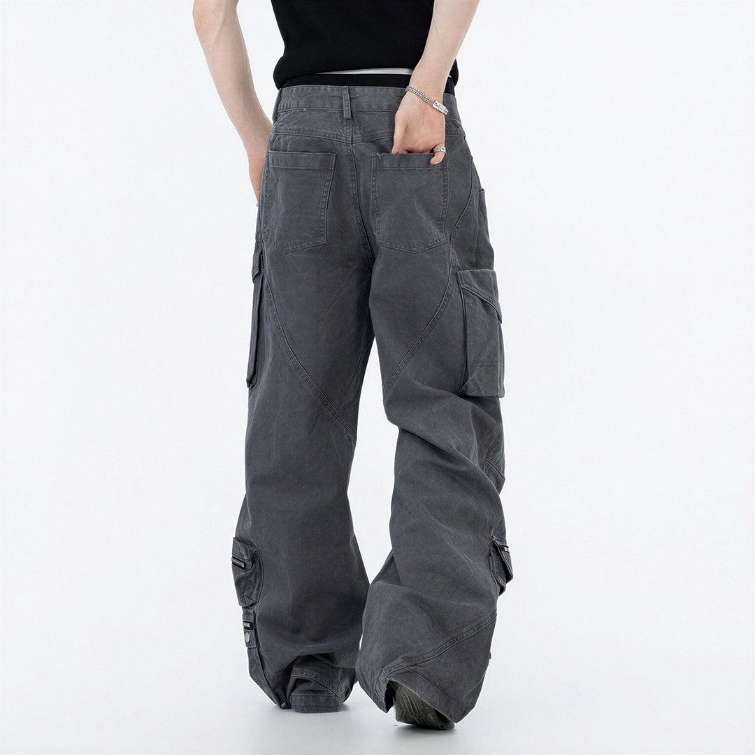 Men's Spring Multi-Pocket Tech Cargo Wide-Leg Pants