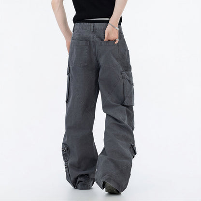 Men's Spring Multi-Pocket Tech Cargo Wide-Leg Pants