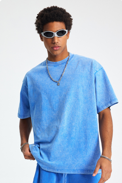 Men's Cotton Streetwear Wax-Dyed Washed Distressed T-shirt