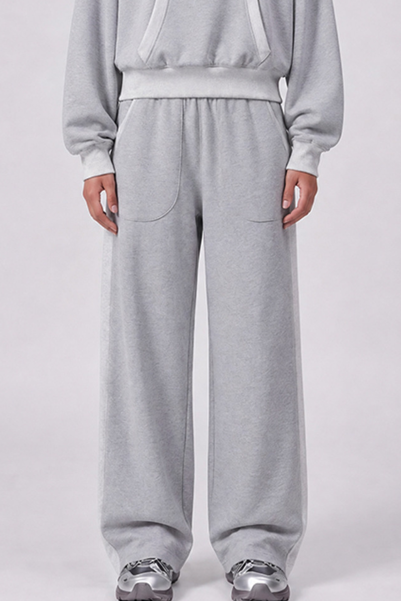 Women Fall 100% Cotton Wide Leg Raw Hem Pocket Sweatpants