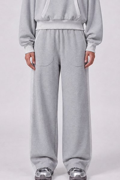 Women Fall 100% Cotton Wide Leg Raw Hem Pocket Sweatpants