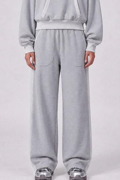 Women Fall 100% Cotton Wide Leg Raw Hem Pocket Sweatpants