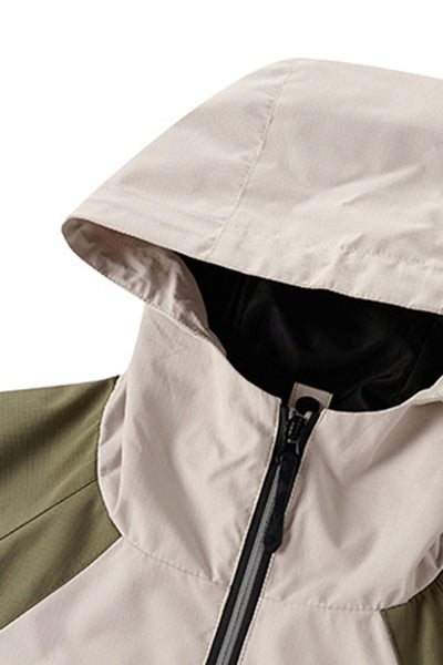 Unisex Fall Winter Ripstop Colorblock Outdoor Hooded Jacket