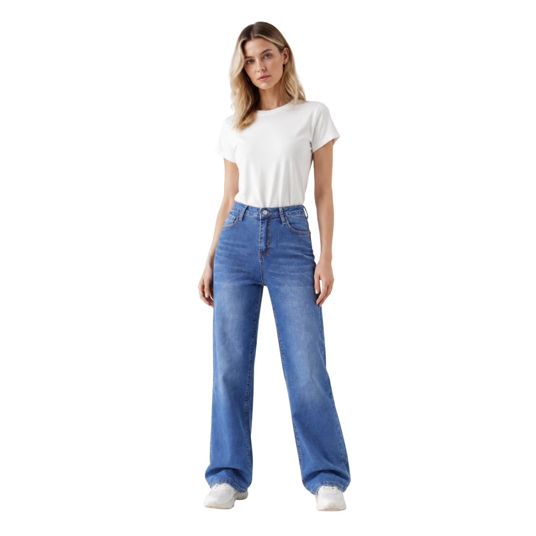 Women's Classic Blue Wash Relaxed High Waist Straight Jeans