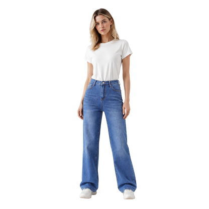 Women's Classic Blue Wash Relaxed High Waist Straight Jeans