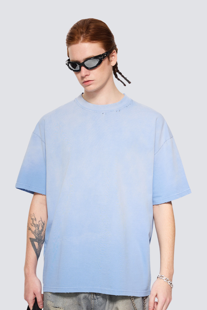 Men's Summer 250g Cotton Spray Fade Collar Distressed Tee
