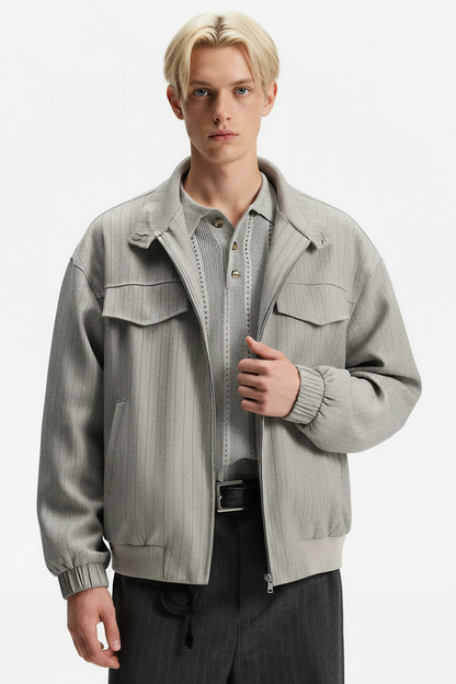 Men's Spring Old Money Stripe Zip Short Cargo Jacket