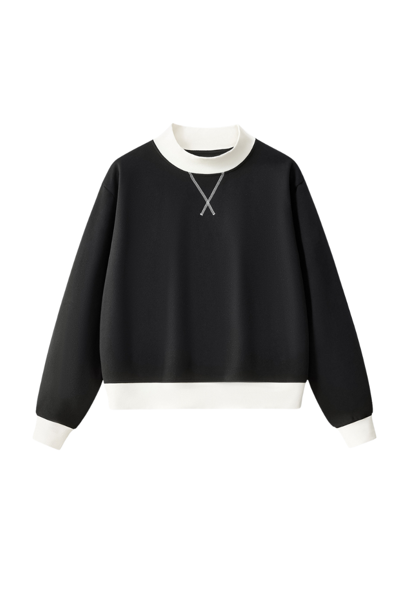 Unisex Fall Winter Colorblock Cross-Neck Cropped Sweatshirt