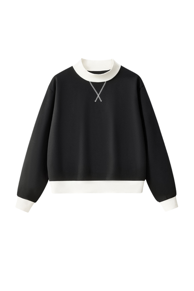 Women's Fall Winter Colorblock Cross-Neck Fleece Sweatshirt