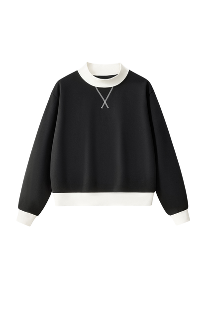 Unisex Fall Winter Colorblock Cross-Neck Cropped Sweatshirt