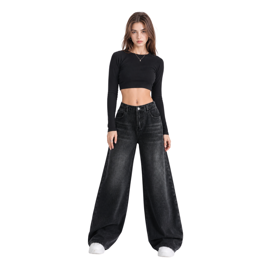 Women's high-rise wide-leg jeans with a half-elastic waist