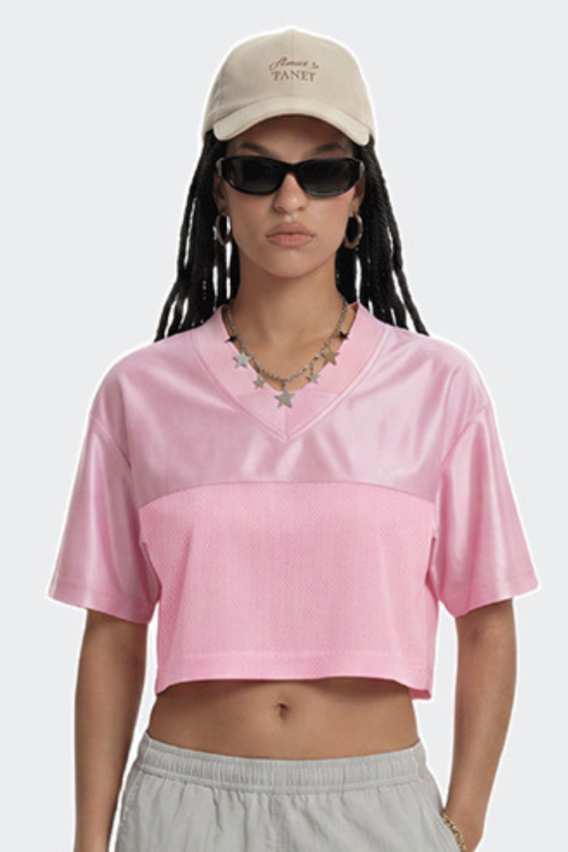Women's Summer Y2K V-Neck Cutout Crop Patchwork Tee