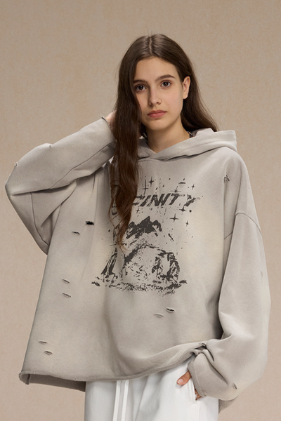 Women's Streetwear Distressed Frayed-Edged Vintage Hoodie