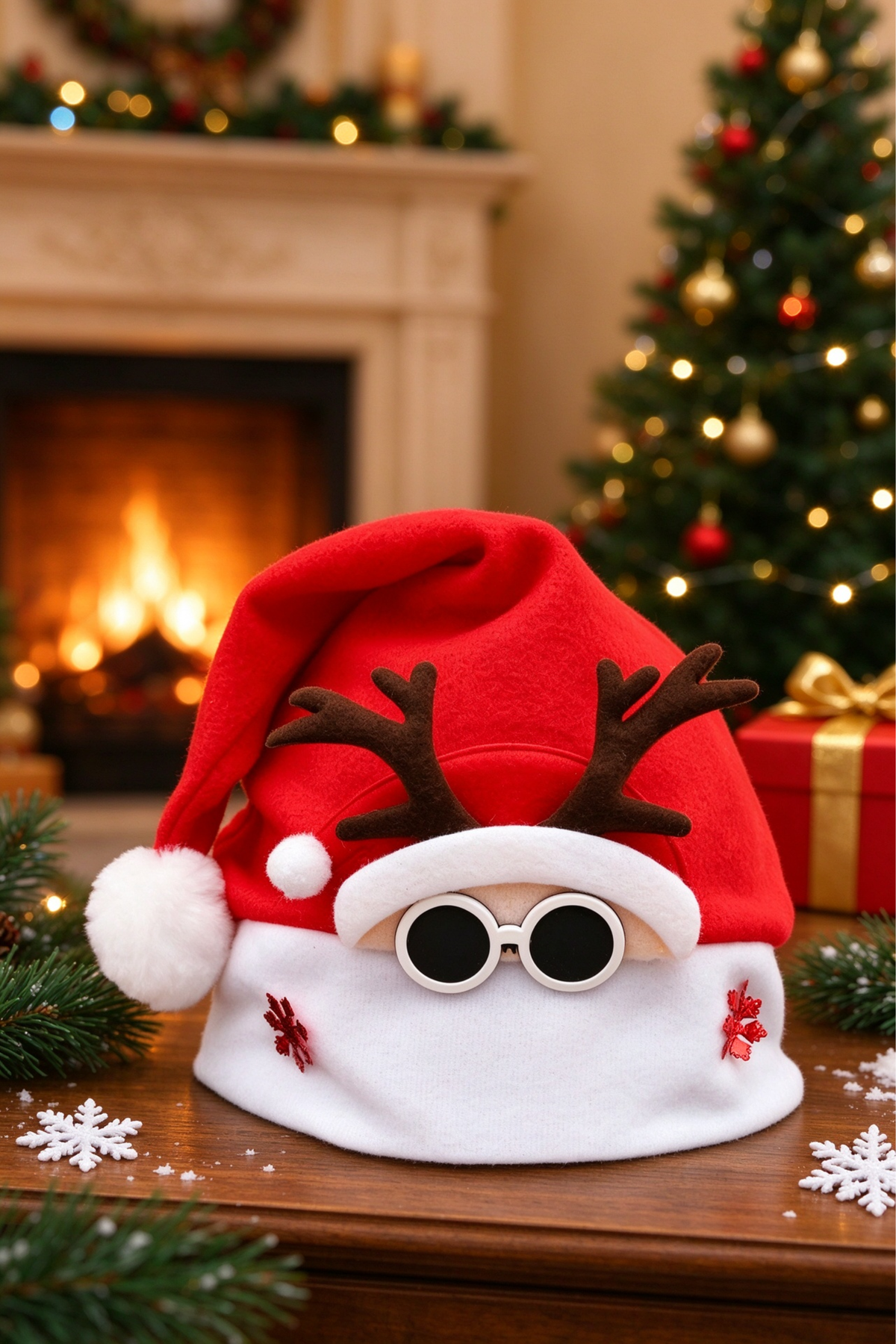 Unisex Christmas Antler Snowflake Decor Red Party Hat