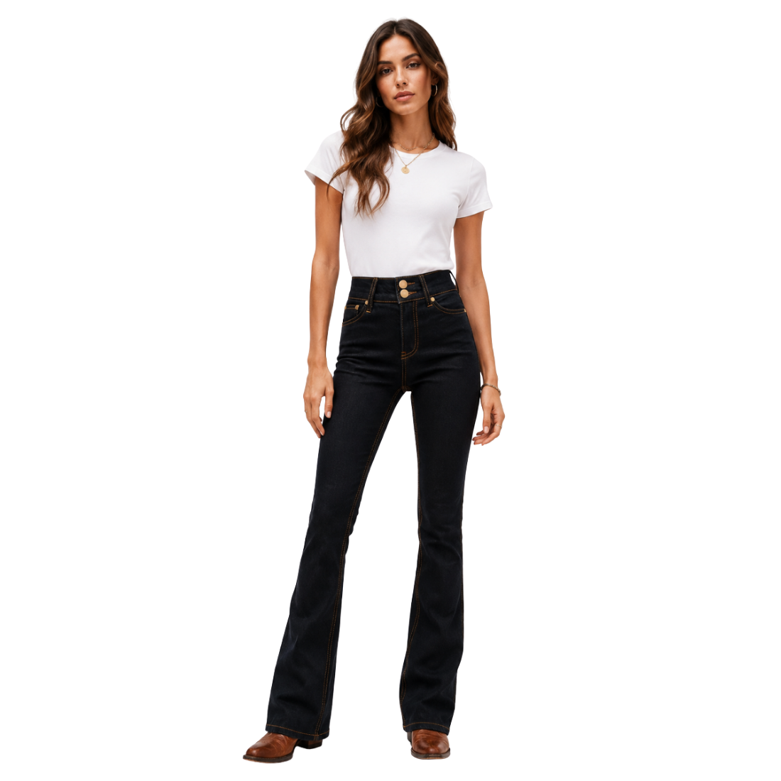 Women's High Waist Double Button Flare Jeans