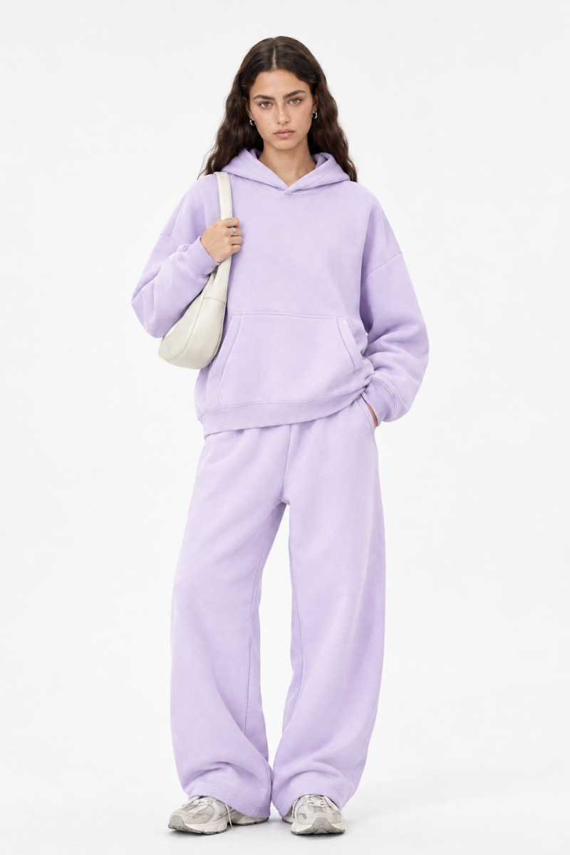 Women Fall Clothing Boxy Fleece Hoodie Wide-Leg Pants Set