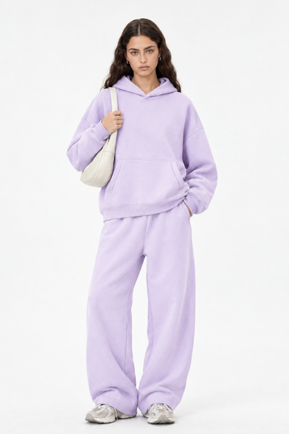 Women Fall Clothing Boxy Fleece Hoodie Wide-Leg Pants Set