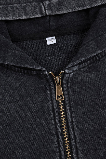 Men's Fall Winter Vintage Washed Zip-Up Pocket Hoodie