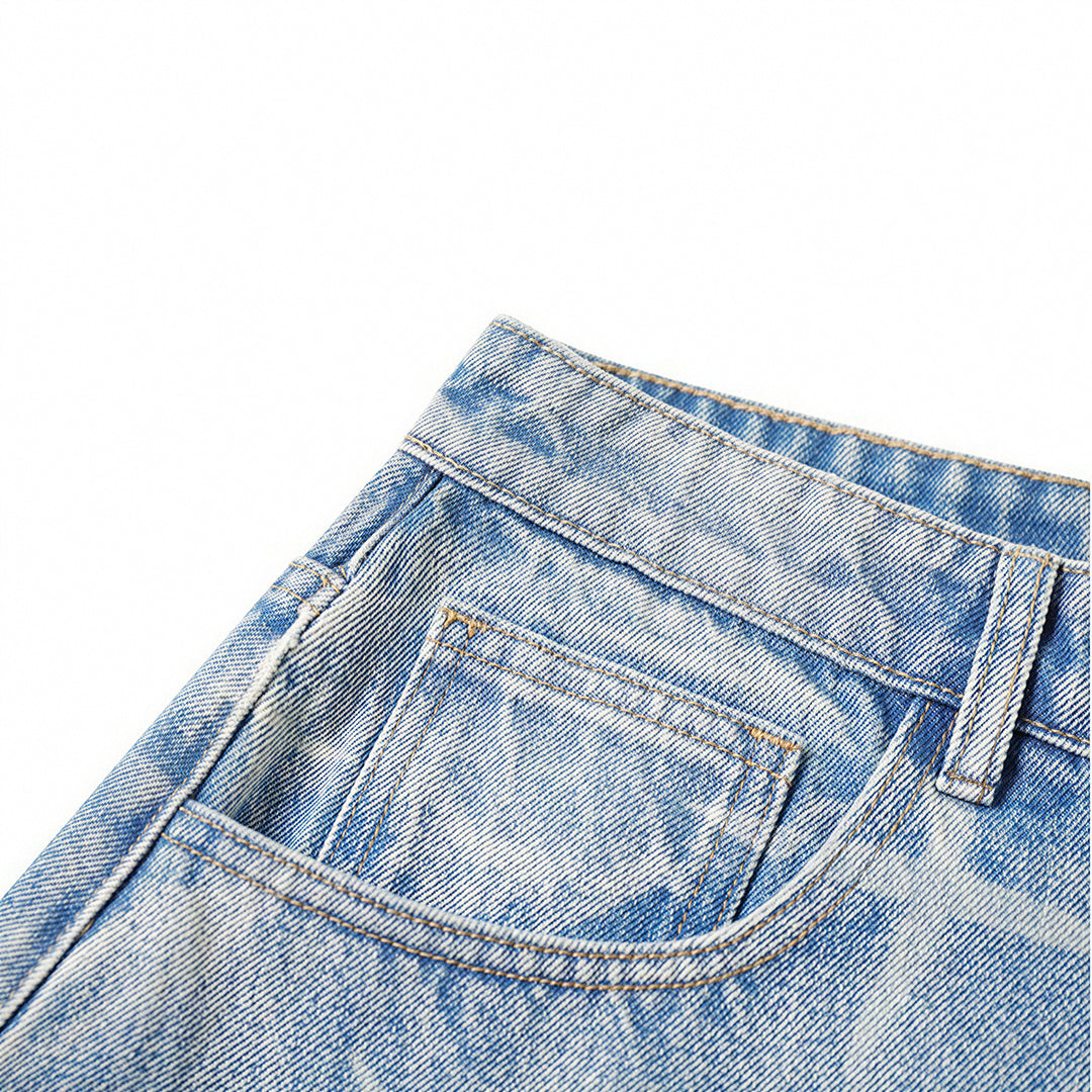 Men's Summer Cross Print Washed Baggy Denim Shorts