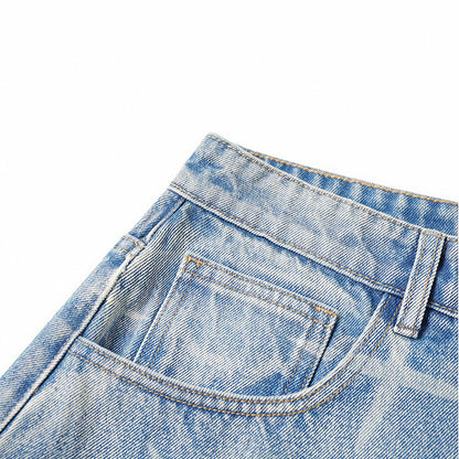 Men's Summer Cross Print Washed Baggy Denim Shorts