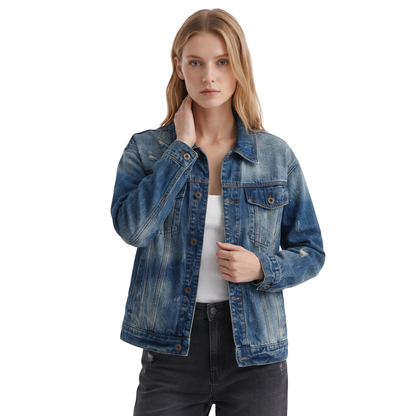 Women's Distressed Wash Denim Jacket