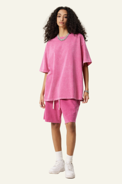 Women's Cotton Dopamine Set: T-shirt & Athletic Wear Short