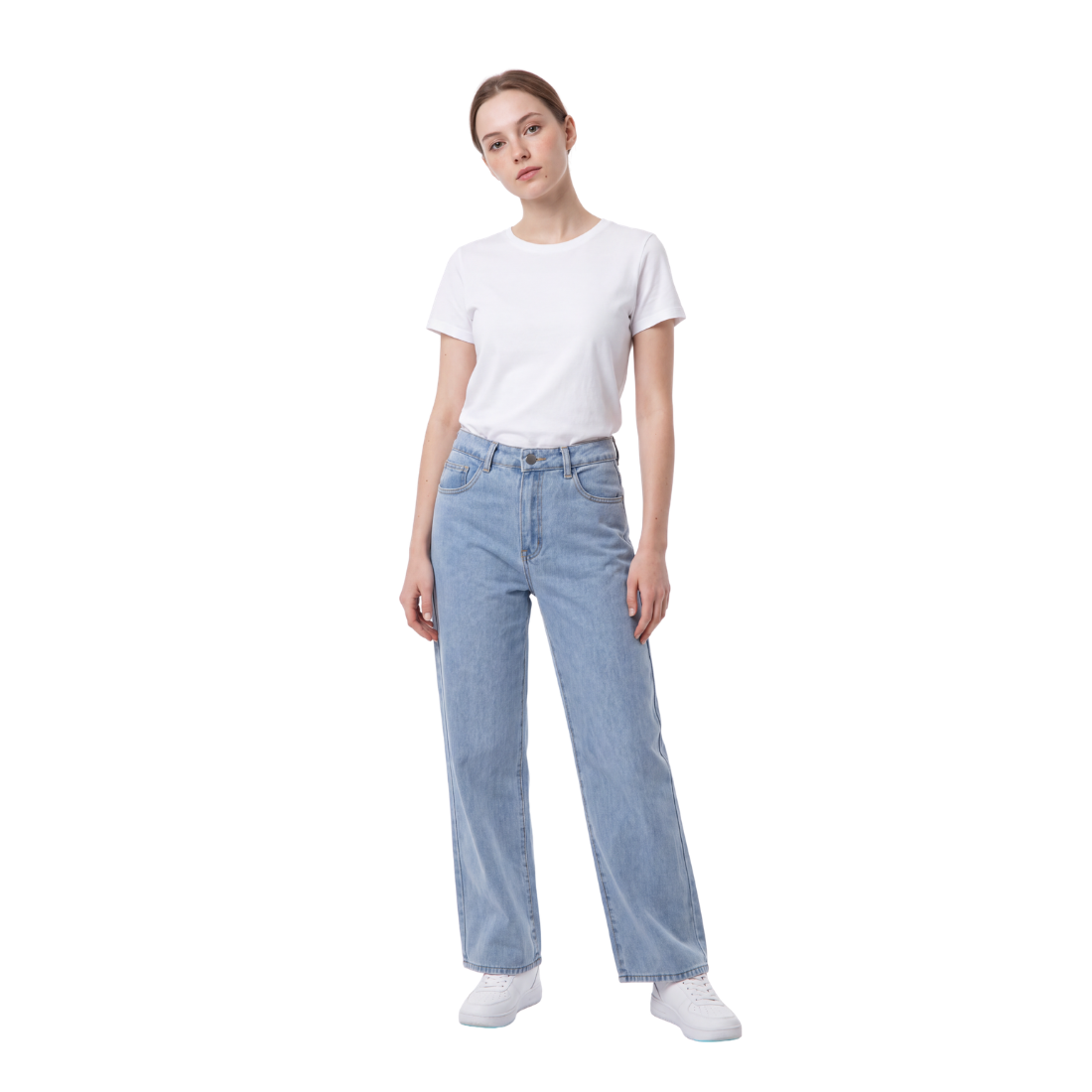 Women's Straight Leg Jeans with Pink Bow Embroidery