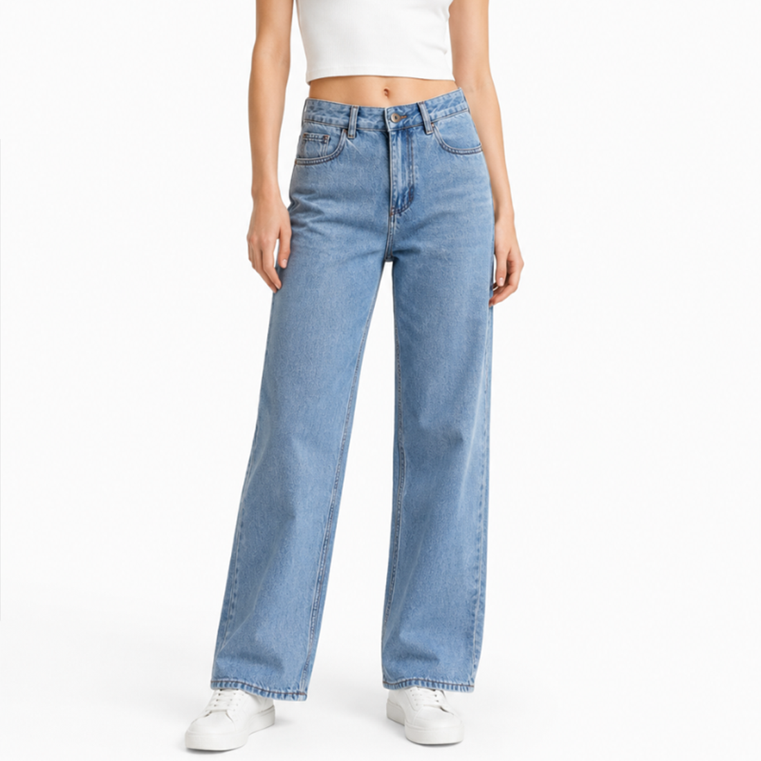 Women's High Waist Washed Straight Leg Jeans