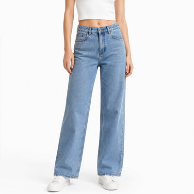 Women's High Waist Washed Straight Leg Jeans