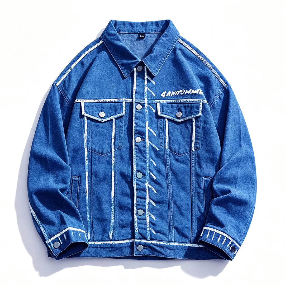 Unisex Spring Graffiti Contrast Stitching Denim Jacket