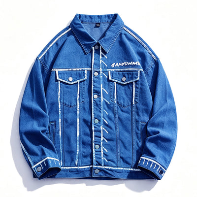 Unisex Spring Graffiti Contrast Stitching Denim Jacket