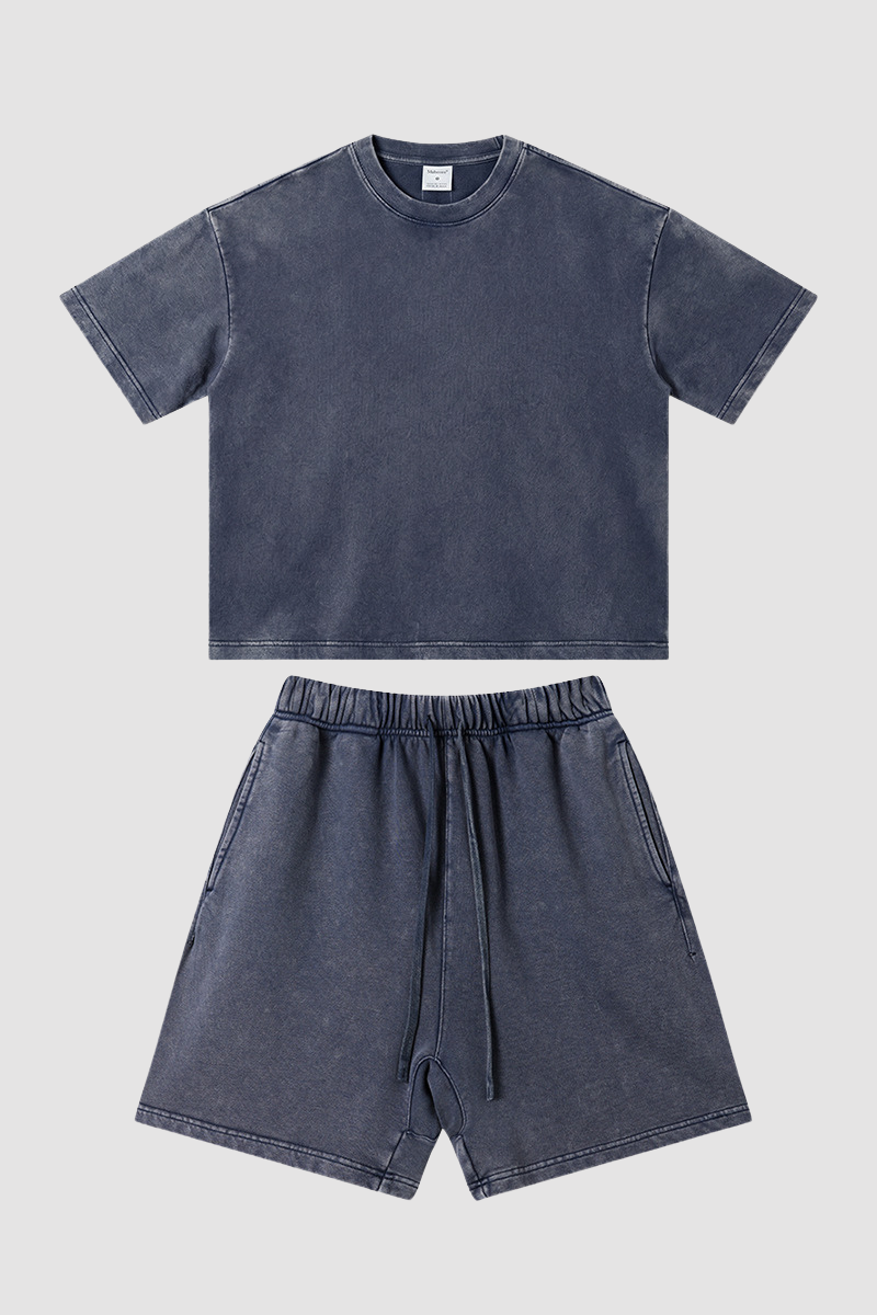 Men's Summer Washed Boxy Cotton Tee & Shorts Set