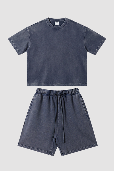 Unisex Summer Washed Boxy Cotton Tee & Shorts Set