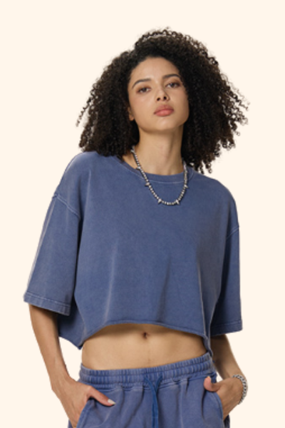 Women's Spring Summer 280g Washed Oversized Cropped Tee