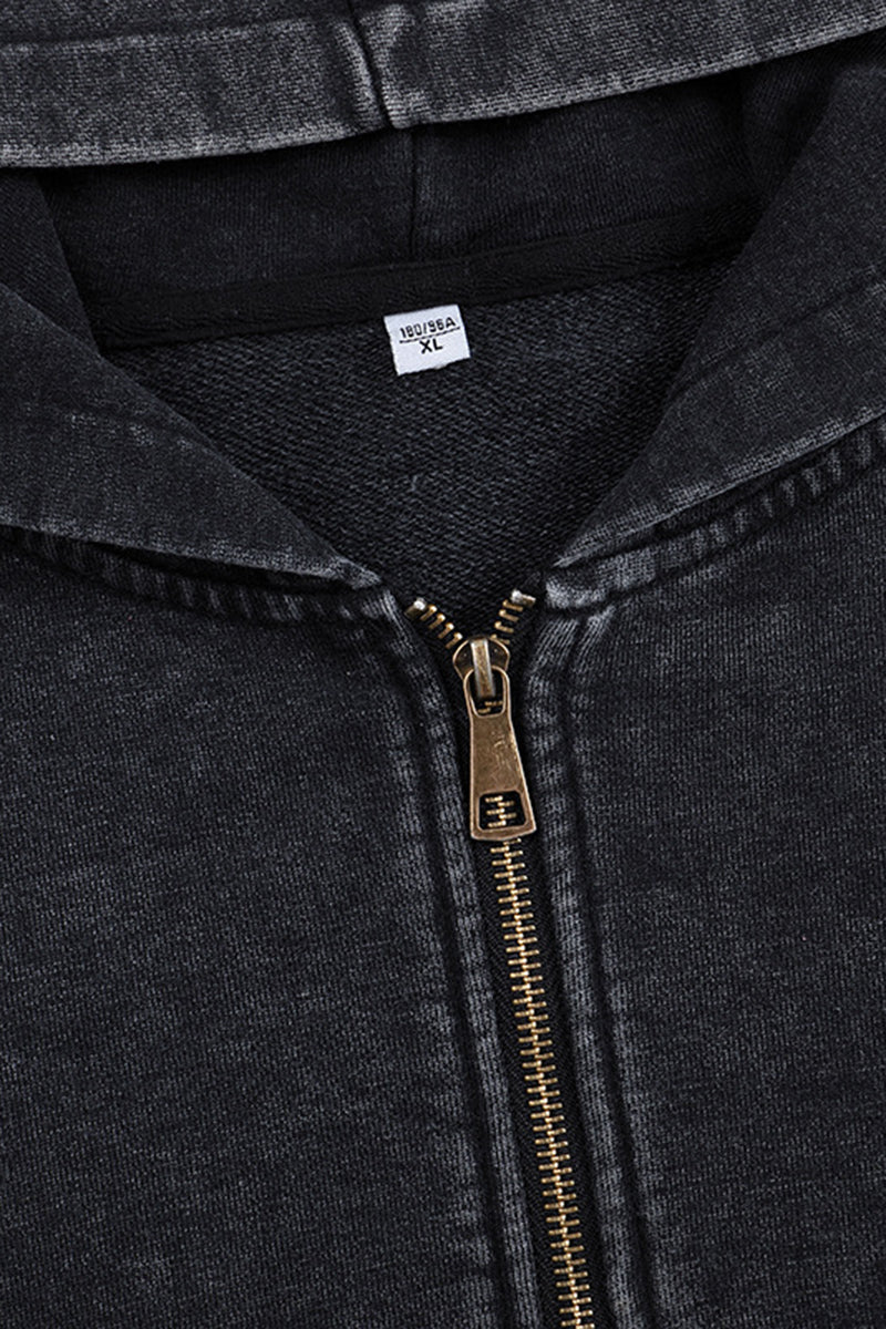 Women's Fall Winter Vintage Washed Zip-Up Pocket Hoodie