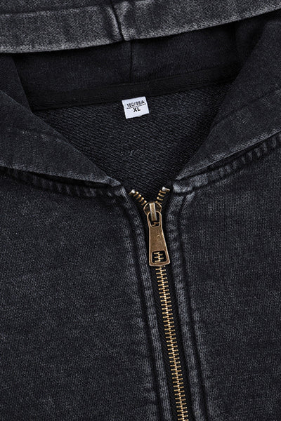 Women's Fall Winter Vintage Washed Zip-Up Pocket Hoodie